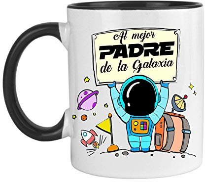 FUNNY CUP Taza Día del Padre. Al Mejor Padre de la Galaxia. Regalo Divertido para papás. Ideal Mensaje Padre. Taza de Color (Negro)