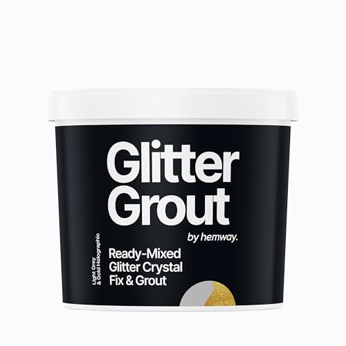 Hemway Gold Holographic Glitter with Light Grey Grout 2.5L / 4.5kg Ready Mixed Glitter Grout & Fix | Floor, Wall & Tile Adhesive, Water-Resistant, Anti-Mould, Easy to Use & Fast-Drying