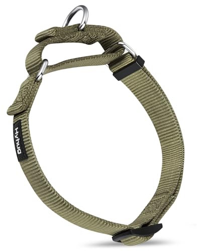 Hyhug Heavy Duty Nylon Anti - Escape Martingale Dog Collar for Large Medium Small Boy and Girl Dogs - Walking Training Daily Use. (Small, Military Green)