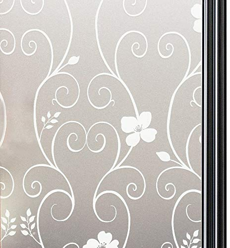 Qualsen Vinilo para Ventana Vinilo para Cristal de Privacidad Vinilo de Ventana Esmerilada Decorativa para Baño Despacho Cocina Anti-UV 44.3 x 200 cm, Flor Blanca