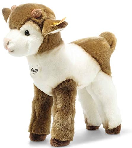 Steiff Zenzi Ziege, Plüschtier 27 cm, Bauernhof Plüschziege stehend, Kuscheltier für Kinder, Schmusetier zum Spielen & Kuscheln, Original Stofftier mit Knopf im Ohr, waschbar, braun/Weiss (073861)