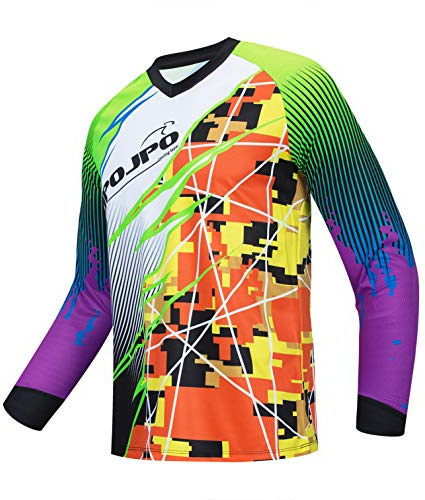 Radfahren Jersey Herren Mountainbike Motocross Trikot Langarm MTB T-Shirt Downhill Tops Sport Rennbluse grün weiß XL