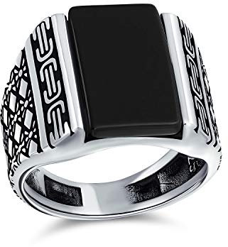 Diamant-Form-Kabel-Radierung Band Edelstein Schwarz Onyx Rechteck Siegelringe Für Herren Schwer 925 Sterling Silber Handgefertigt In Der Türkei