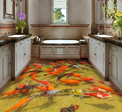 XiuTaiLtd Koi Fish Pond Floor Sticker Wallpaper Customized Any Size Photo Wallpaper Bathroom Self Adhesive Wallpaper Mural for Living Room-450x315 CM