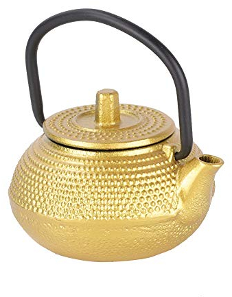 Teiera giapponese dorata, elegante e antiscivolo, comoda da tenere in ghisa,teiera
