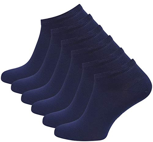 Vincent Creation 6 Paar Herren BAMBUS Sneaker Socken, Spitze handgekettelt, Super Qualität (43/46, marineblau)
