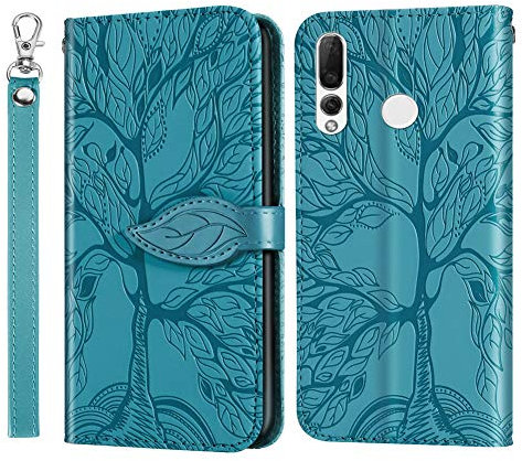 IMEIKONST Custodia Compatibile con Huawei P Smart Z, Pelle PU a Libro in Goffrato Custodia Porta Carte di Credito Magnetico Portafoglio Protettiva Caso per Huawei Y9 Prime 2019. Tree Blue RXZ
