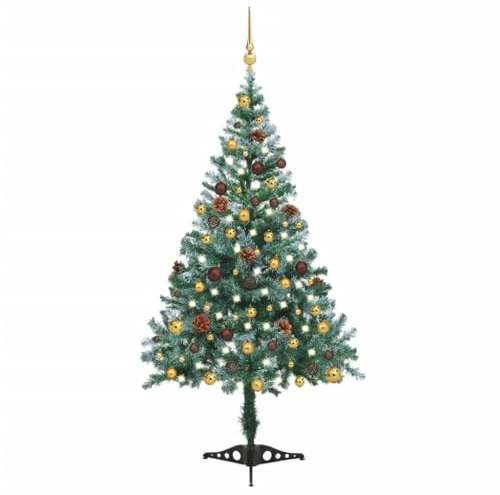 vidaXL Weihnachtsbaum mit Schnee LEDs Kugeln Zapfen Künstlicher Tannenbaum Christbaum Kunstbaum Dekobaum Weihnachten Dekoration Weihnachtsdeko 150cm