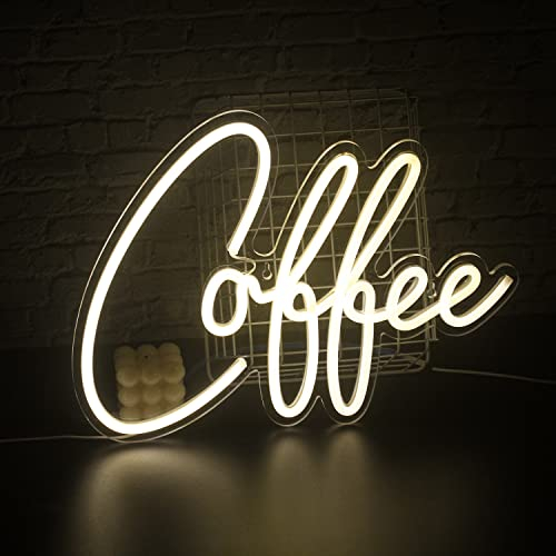 SIGNSHIP Letreros de neón de café, luz de neón de pared LED, letra de café, letrero de neón blanco cálido USB para cafetería cocina, decoración de pared, Navidad, boda