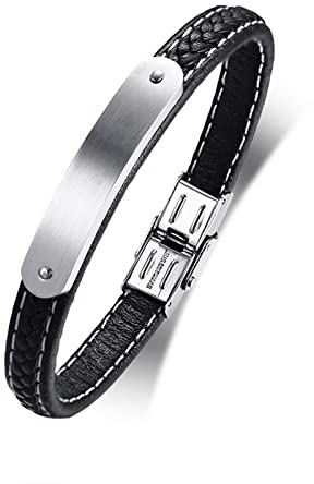 Skcess Herrenarmband Schwarzes Silber,Armreifen Rostfreier Stahl Bracelet Men 21Cm