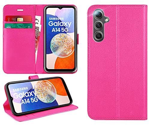 DN-Technology For Samsung Galaxy A14 Case Flip Wallet [Card Holder] PINK | Magnetic Closure, Kickstand, PU Leather Phone Cover 6.6 inch, PINK