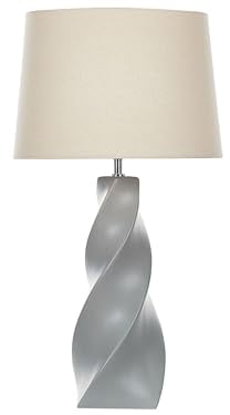 Tischlampe mit Keramikfuß in Grau 71 cm Lampenschirm Jute und Baumwolle Belaya