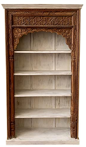 Regal Mango Massiv Holz Muster 16 Braun Weiß Vintage 225cm hoch für Diele oder Schlafzimmer | Standregal ohne bohren für Badezimmer | Raumteiler Wandregal für Bücher CD DVD Wohnzimmer