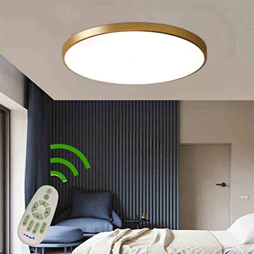 LED Dimmbar Deckenleuchte Gold Modern Wohnzimmer-lampe Schlafzimmer Deckenlampe Runde Decke Panel Leuchten mit Fernbedienung Ultra Dünn Für Büro Korridor Badezimmer Ankleidezimmer Beleuchtung (Ø50cm)