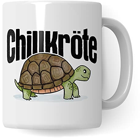 Chillkröte Tasse lustige Kaffeetasse mit Spruch Kaffee-Becher witzig Schildkröte Teetasse Humor Faulpelz Tasse (Weiß/Weiß)