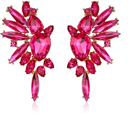 EVER FAITH Kristall Statement Ohrringe, Art Deco Marquise Drop Cluster Braut Bling bunte baumeln Ohrringe für Damen Fuchsia Gold-Ton