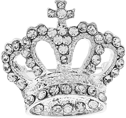 Broche bohème Victoria King Queen en forme de couronne argentée pour mariage, Noël, taille M, argent et autres pierres précieuses, Medium, Argent, Autres pierres précieuses