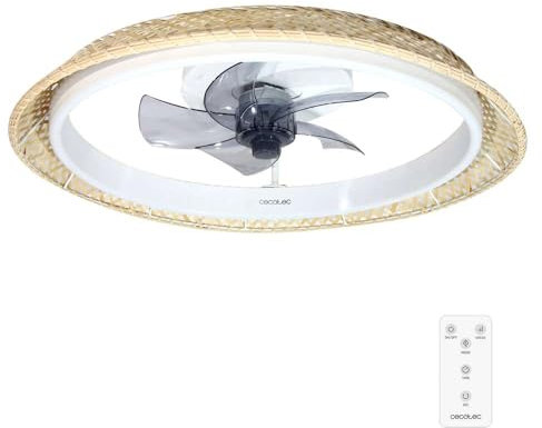Cecotec Ventilador de Techo con Luz EnergySilence LampAero 620 Natural Design. Motor DC 20W, luz LED, 5 aspas 17 pulgadas, Mando, 6 Velocidades, 3 tonalidades de luz, Temporizador, modo winter/summer