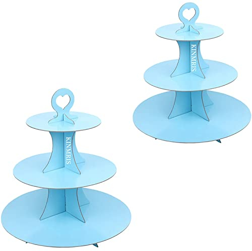 KINMRIS 2 Pack Cupcake Stand 3-Tier Rounded Edge Cake Stand, Cardboard Cake Stand, Birthday Party SUPPLIES TIER 3 Tier (G-Blue)