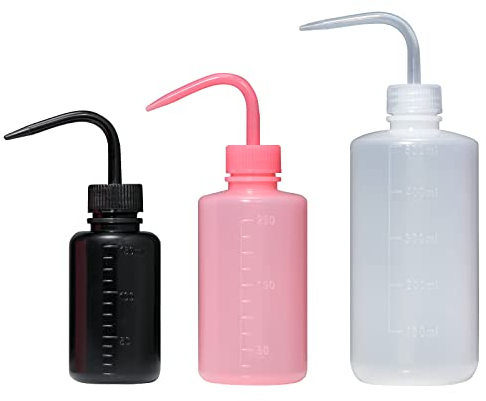 Yizerel 3 Pack Tattoo Wash Bottle, 150ml 250ml 500ml Water Succulent Watering, Safety Rinse Watering Tools, Plastic Squeeze for Medical Lab, Irrigation Sprinkling (White, Black, Pink)