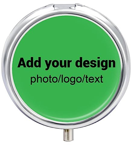 Benutzerdefinierte runde Pillendose, personalisierbar mit Ihrem eigenen Bild/Text/Foto, kleine Pillendose, tragbarer Medikamentenbehälter aus Metall, Vitamin-Organizer für Geldbörse, Tasche, Reis