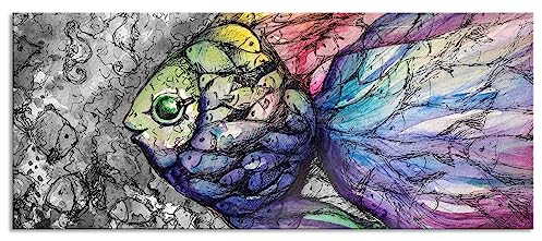 Pixxprint Glasbild Panorama, Wandbild aus Echtglas, schön gezeichnete Fische, 100x40 cm, inkl. Aufhängung und Abstandshalter