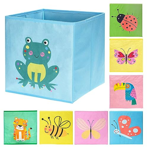 Murago 8er Set Faltboxen ca. 30x30x30 cm - Aufbewahrungsbox faltbar Körbe Blau Gelb Rosa Grün Einschub Boxen Stoff Würfel Regalkorb Klappbox für Kinderzimmer