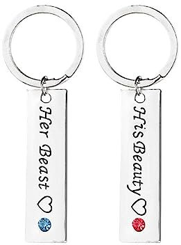 1 para rechteck paar schlüsselanhänger metall ihr biest seine schönheit schlüsselanhänger geldbörse handtasche autotelefon zubehör 1,3 * 4,5 cm sehr praktisch und beliebt Schönes Design