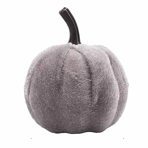 SHTGOI 5 Stück Samt-Kürbisse Künstliche Kürbisse 10cm Handgefertigt Kürbis Deko Simulation Stoff Kürbisse Halloween und Herbst Dekoration Kürbis für Halloween Thanksgiving Home Party Grau