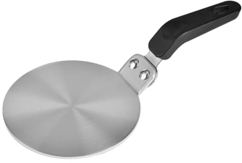 Heat Diffuser Plate, Cooktop Heat Diffuser Cooking Induction Adapter Simmer Plate with Ergonomic Handle, for Electric Gas Glass Cooktop Hob Ring(silver+black)