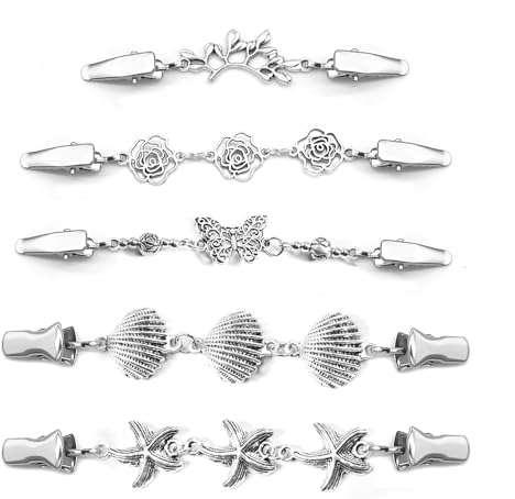 5 Stück Silberne Strickjacke Clips, Vintage Cardigan Clips für Frauen Pullover, Brosche, Schal, Strickjacke, Umhang, Kragen Verschluss für Blusen, Kleider, Jacke, Schals