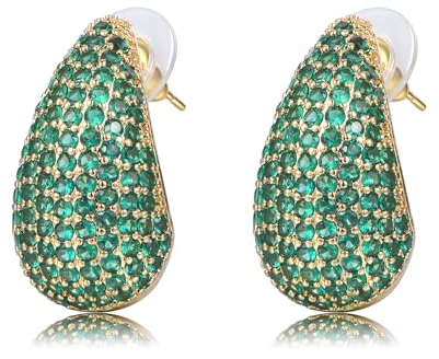 WillTen Goldene Ohrringe Damen, Dupes Ohrringe mit Grün Kubischen Zirkonia, Ohrringe Gold Hoop Earrings Wassertropfen Tropfen Ohrringe Teardrop Earrings für Frauen