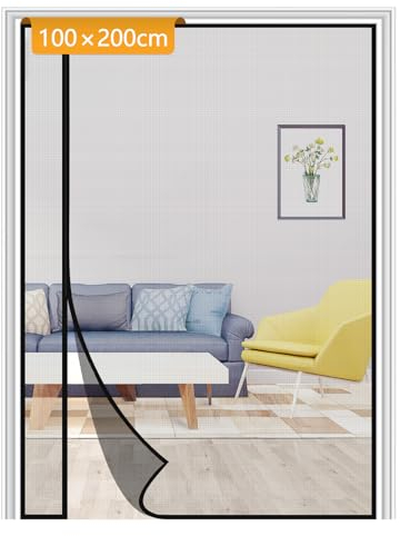 Yotache Fliegengitter Balkontür Magnet 100x200cm Fliegengitter Balkontür Seitliche Öffnung, Fliegengitter Tür Ohne Bohren für Schlafzimmer Kellertür Terrassentür, Schwarz