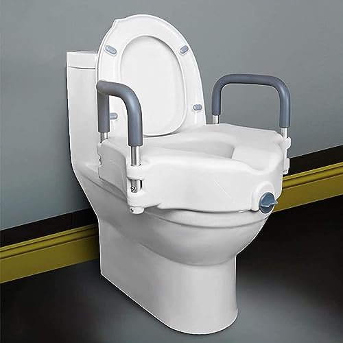 Raised Toilet Seat with Handles, Elevated Toilet Seat for Adults, Height Adjustable Removable Toilet Mobility Aid, Disabled Toilet Seat Riser Without Lid, for Elderly Adults