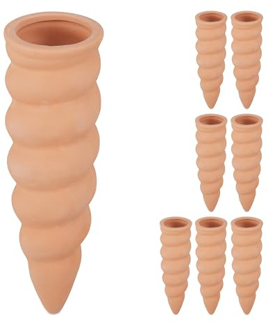 Relaxdays Coni da Irrigazione a Goccia, Set da 8, Conetti per Bottiglie Pet da 1,5 L, Irrigatore per Piante, Terracotta