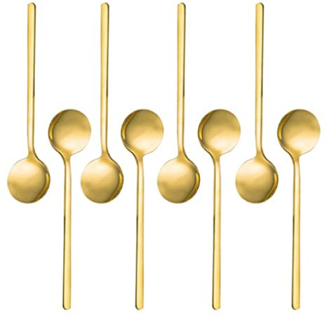 Stainless Steel Espresso Spoons Gold Plated Teaspoons Set Coffee Sugar Spoons for Cake 8PCS Spoons