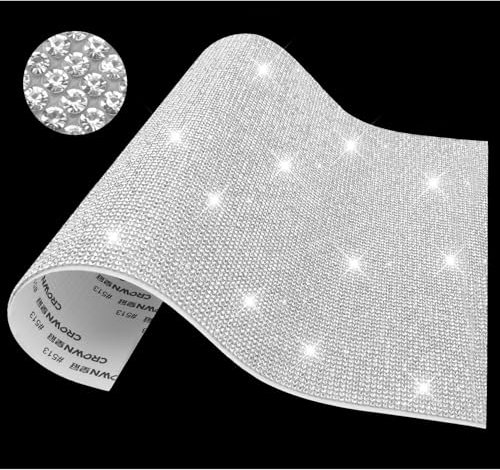 Strass Autocollant Blanc - Deco Voiture Interieur, Thermocollant, Covering Diamant, Self Adhesive Rhinestone Tape, Rouleau