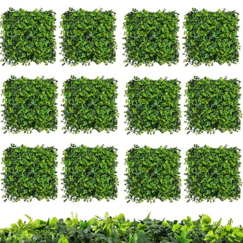 COSTWAY 12PCS Artificial Hedge Panels, 50 x 50cm Home Greenery Wall Garden Fence Screens with Multi-Layers Leaves, Faux Plant Grass Backdrop for Decor, Privacy Protect (Faux Multi Foliage)