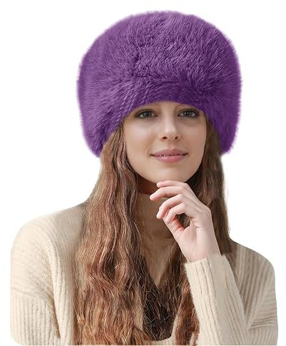 Lina & Lily Mütze Damen Winter aus Kunstfell (Dunkelviolett)