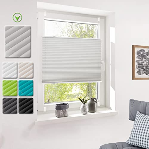 Deswell Plissee ohne Bohren Plisseerollo klemmfix Grau B120 x H130 cm Plisseerollo Stoff Sonnenschutz Leicht zu Montieren & Verspannt kinderleichte Montage 4Locks für Fenster & Tür