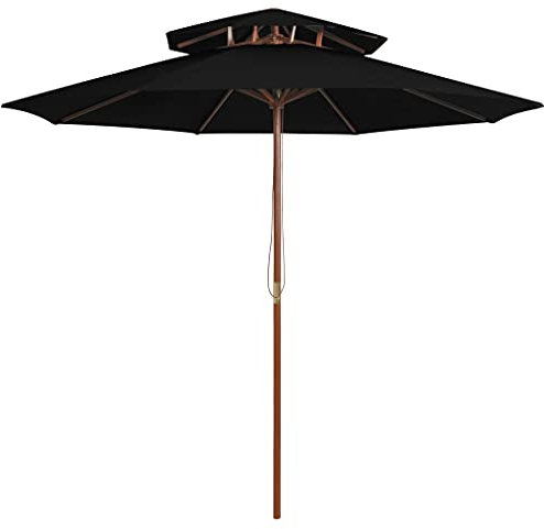 UJCHVHN Parasol double étage avec mât en bois pour pelouse et jardin - Noir - 270 cm