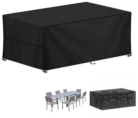 LAMUNI Garden Furniture Cover 220x80x80cm Rattan Table Cover, 420D Oxford Patio Set Covers Waterproof Outdoor Garden Table Cover Windproof Rectangular Patio Table and Chairs Covers