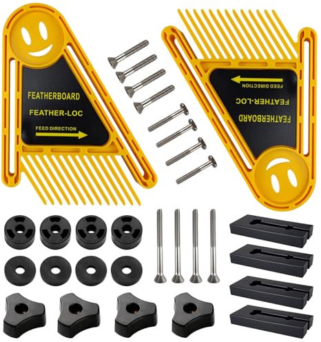 Feather Board Doppia Kit, 21 x 16.5 cm Tavola in Piuma con Viti e Rondelle, Strumenti per Fresatrice, Set di Featherboard Multiuso, per Sega da Banco Fresa Guida Mitra Controllo Fessura (Giallo)