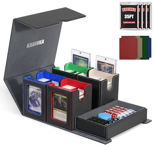 Caja de cartas para MTG con pantalla Commander, caja de almacenamiento 5 en 1 para más de 400 tarjetas de doble manga, funda extraíble para cartas TCG/deportivas con bandeja de dados, 4 soportes