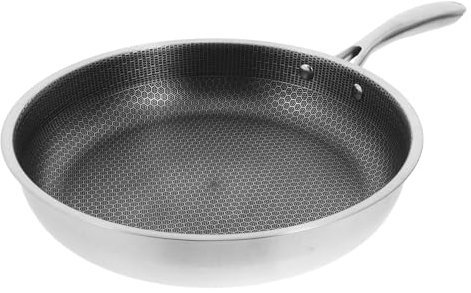 OKUMEYR Sartén De Acero Inoxidable Con Diseño Panal Antiadherente y Fondo Plano Para Freír Mariscos y Carnes Mango Seguro y Distribución Uniforme De Calor Para Tipo De Cocinas