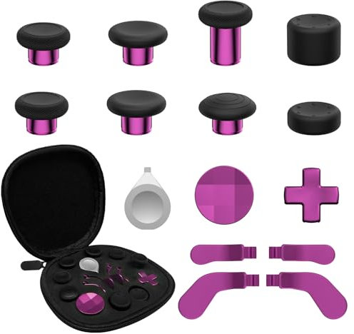 CHARM FOCUS 16-in-1 Metal Thumbsticks Replacement Kits for Xbox Elite Series 2 – Includes Magnetic Joysticks, Paddles, Silicone Caps, D-Pads, Adjustment Tool (Magenta)