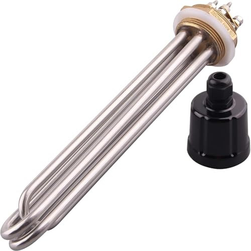 DERNORD Heizelement 220V 4500W 1-1/2 Zoll 3U-förmiger BSP Gewindekupferflansch mit Silikonring und Schwarzer Abdeckung