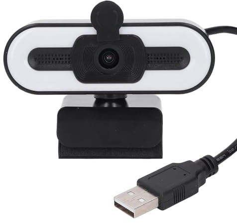 XUMIUZIY 1080P Webcam mit Mikrofon, Computer Webkamera mit Verstellbarem Ringlicht und Privater Abdeckung, Autofokus, 120° Weitwinkel und Optischem 4P Objektiv, USB Webcam für Konferenzen