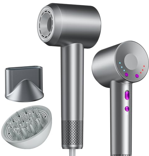 DMTIVMG High Speed Hair Dryer 150,000 RPM Professional 200 Million Negative Ions Hairdryer with Brushless Motor Low Noise 4 Temperature 3 Speeds Magnetic Nozzle Thermostatic Control for Travel Salon