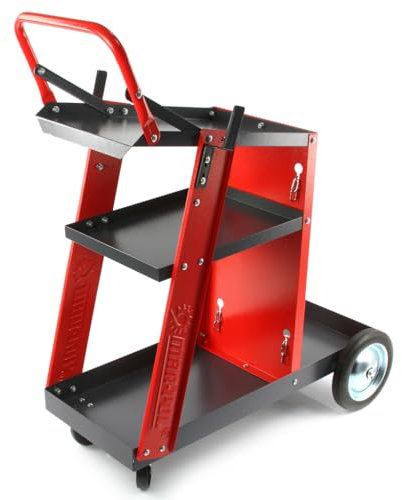 Carrello per Saldatrice MMA MIG TIG | Dimensioni Totali 70x39x88 cm | Carico Max 60 Kg | 2 Ripiani per Accessori | Ripiano per Bombola | 2 Ganci per Torcia | con Ruote
